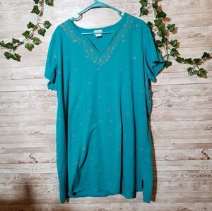 Intimate Concepts Turquoise Sleep Shirt Nightgown Dress Womens Plus Gold IC